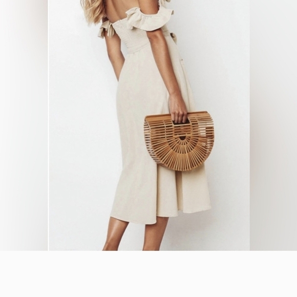 Indikah Cream Off-Shoulder Ruffled Midi Sundress Sizr 12 - Picture 3 of 16